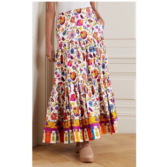 LA DoubleJ Dresses & Skirts - LA DOUBLEJ Sz XL Big Tiered Floral Cotton Skirt A-Line Maxi